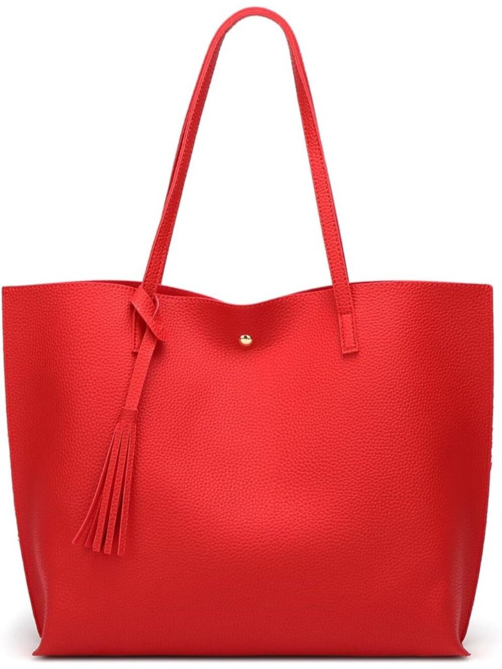 Women's Red Soft Faux Leather Tassel Style Handbag Tote Shoulder Bag